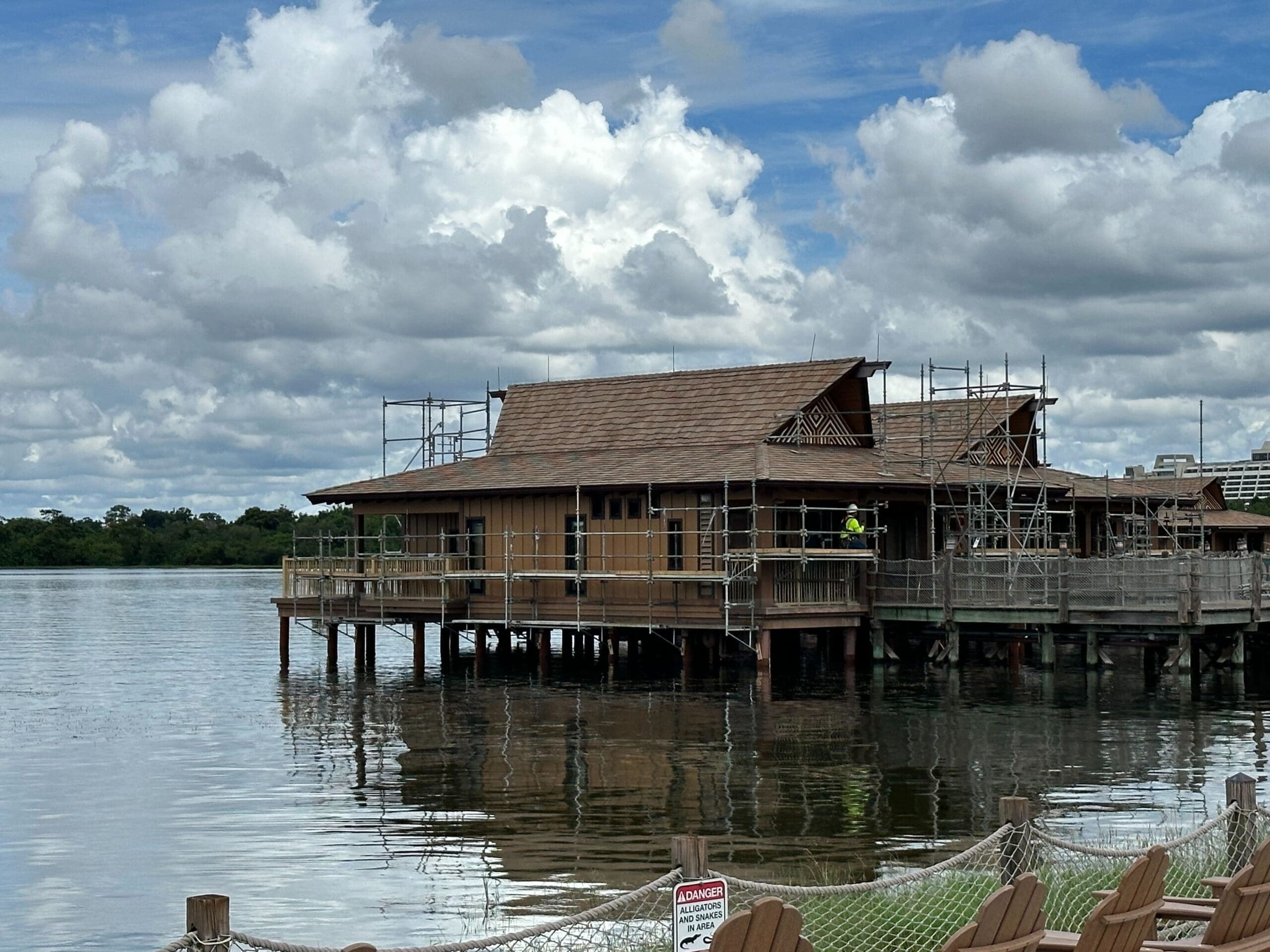 Scaffolding surrounding Polynesian resort villas at Walt Disney World